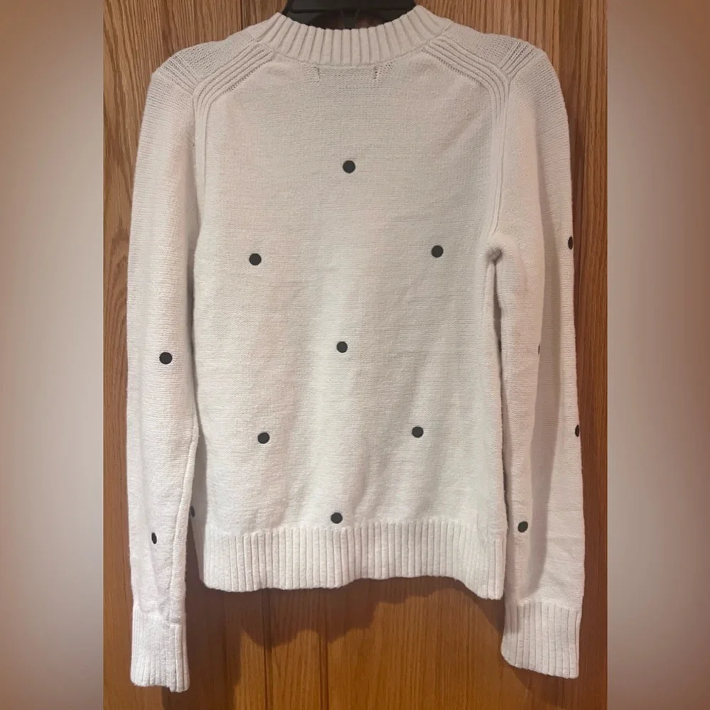 Banana‎ Republic Supersoft Ivory Cotton Sweater Embroidered Black Polka Dots XS